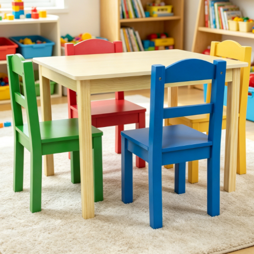 Sturdy Wooden Table and 4 Chairs Set for Toddlers – Ideal for Arts, Crafts and Snack Time