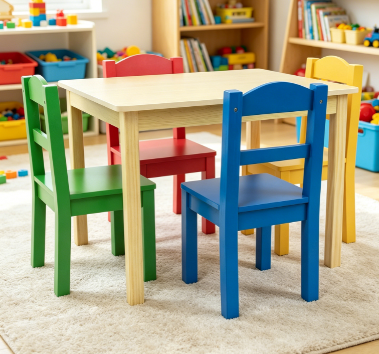Sturdy Wooden Table and 4 Chairs Set for Toddlers – Ideal for Arts, Crafts and Snack Time